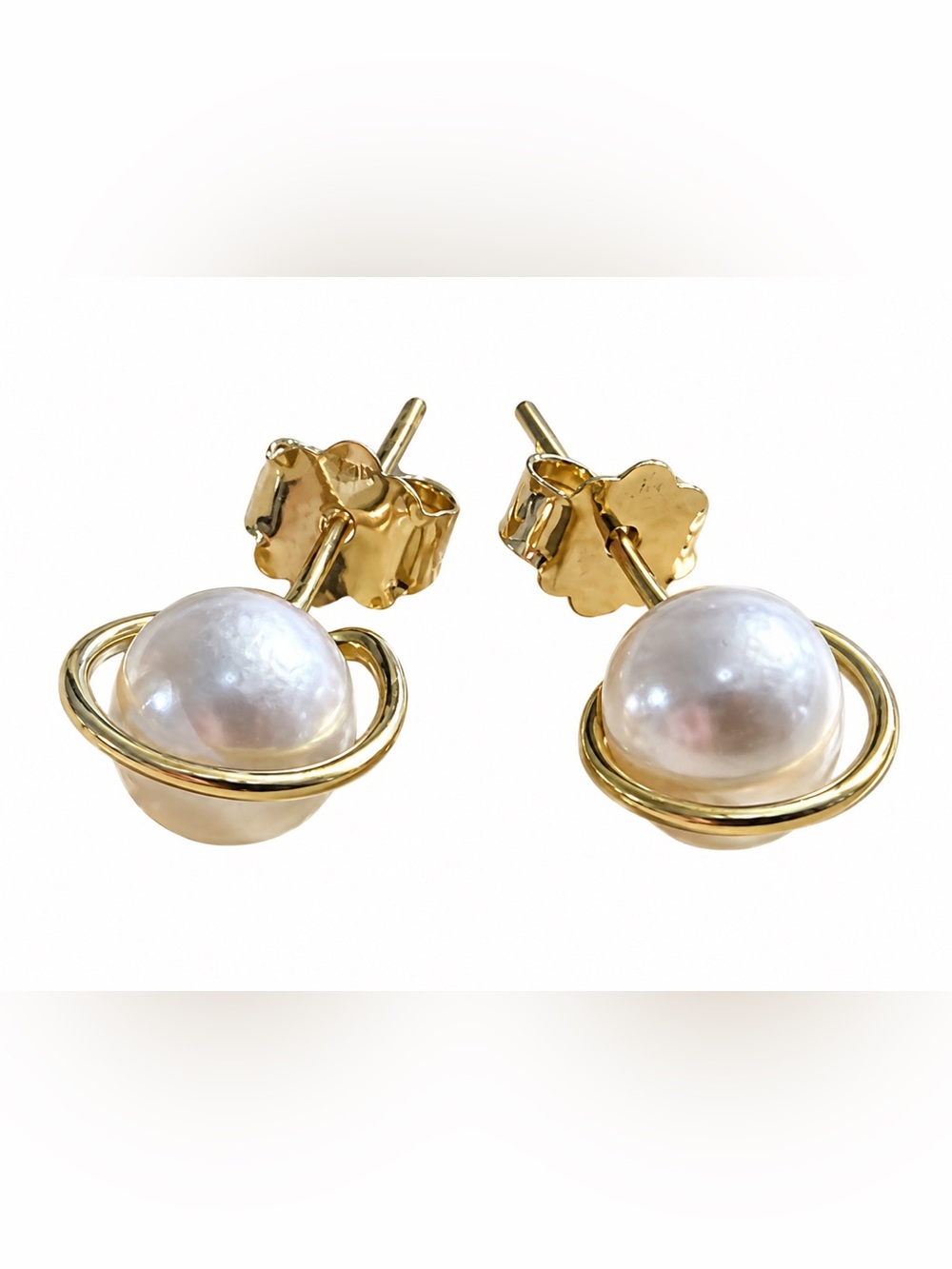 925 Sterling Silver Gold Tone Pearl Stud Earrings